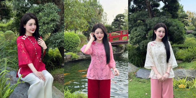 Set bộ lam đi chùa, chất áo voan hoa