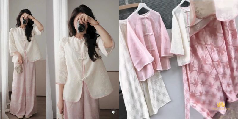 Set cách tân áo ren thanh lịch để đi chùa rất hợp